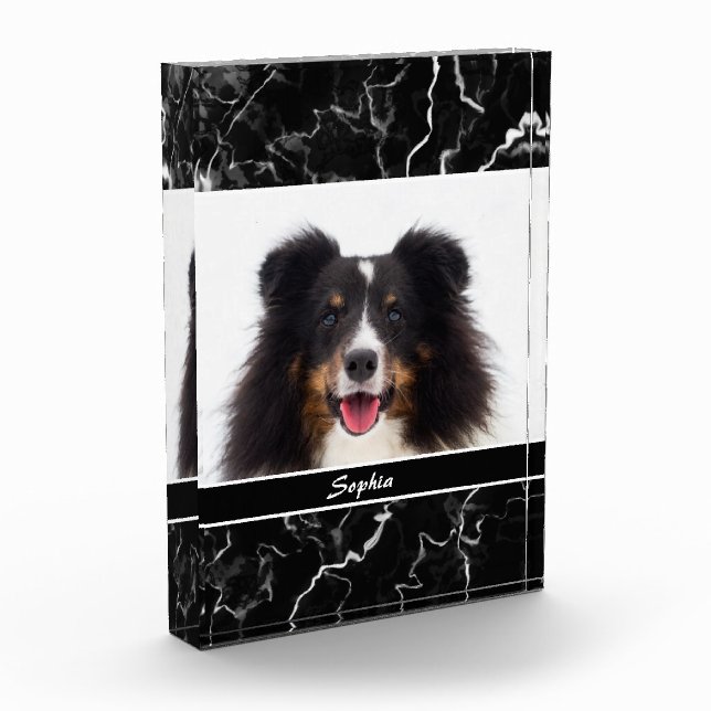 Faux Black Marble Look Custom Pet Photo Template Block (Left)