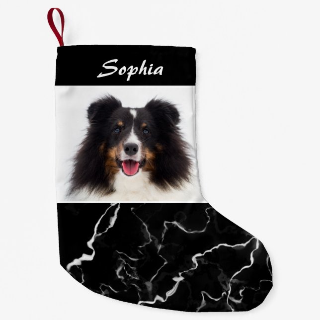 Faux Black Marble Look Custom Pet Photo Template Small Christmas Stocking (Front)