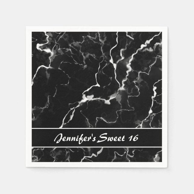 Faux Black Marble Texture Look Sweet 16 Birthday Napkin (Front)