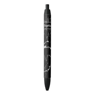 Faux Black Marble Texture Look With Custom Name Ink Pen