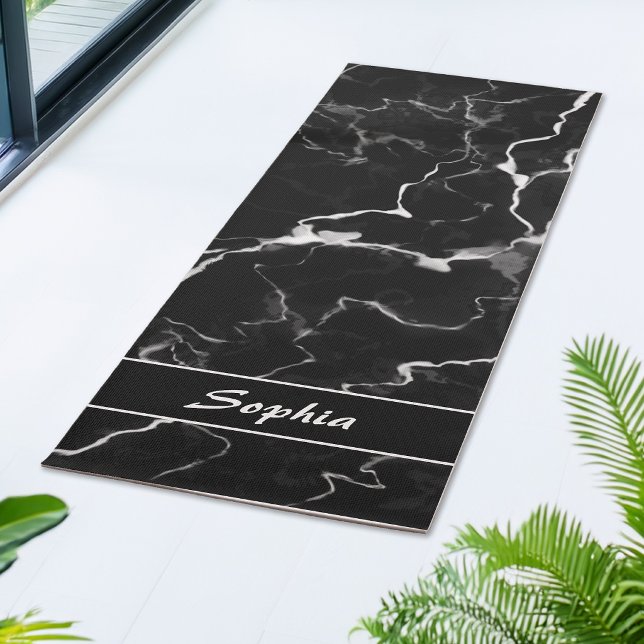 Faux Black Marble Texture Look With Custom Name Yoga Mat (Creator Uploaded)