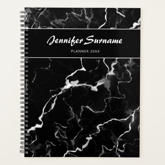 Faux Black Marble Texture Look With Custom Text Planner (Front)