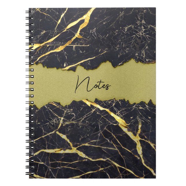 Faux Black Marble Torn Gold Section Customisable Notebook (Front)