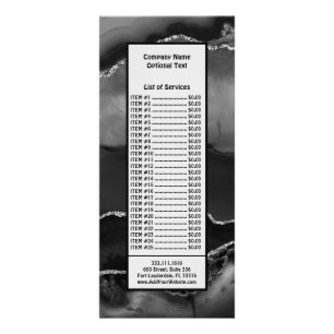 Faux Black Marbled Agate Elegant Silver Glitter Rack Card