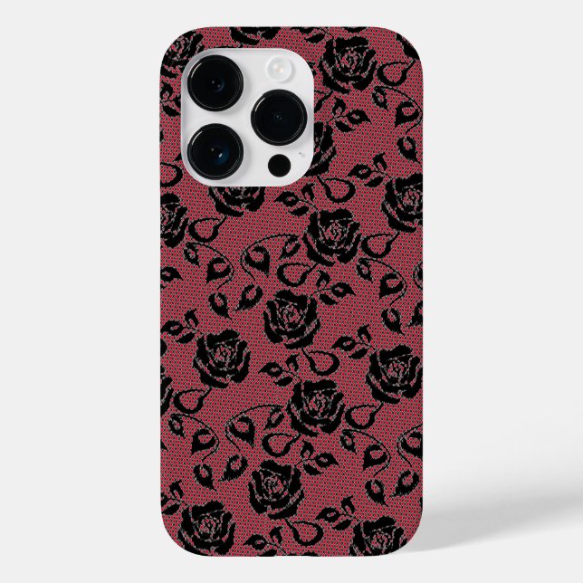 Faux Black Red Lace Rose Fishnet iPhone Case (Back)