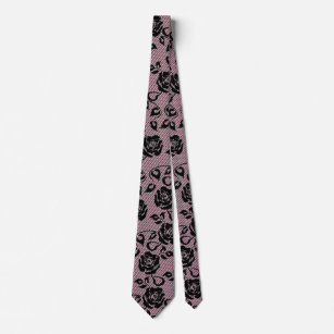 Faux Black Roses Lace Elegant Fishnet Neck Tie