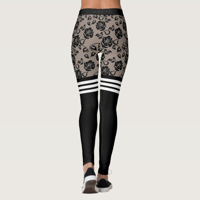  Faux Black Roses Lace Fishnet Over The Knee Socks Leggings (Back)