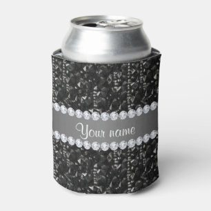 Faux Black Sequins and Diamonds Can Cooler