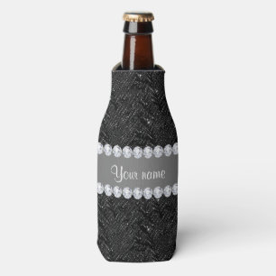 Faux Black Sequins Sparkles and Diamonds Bottle Cooler