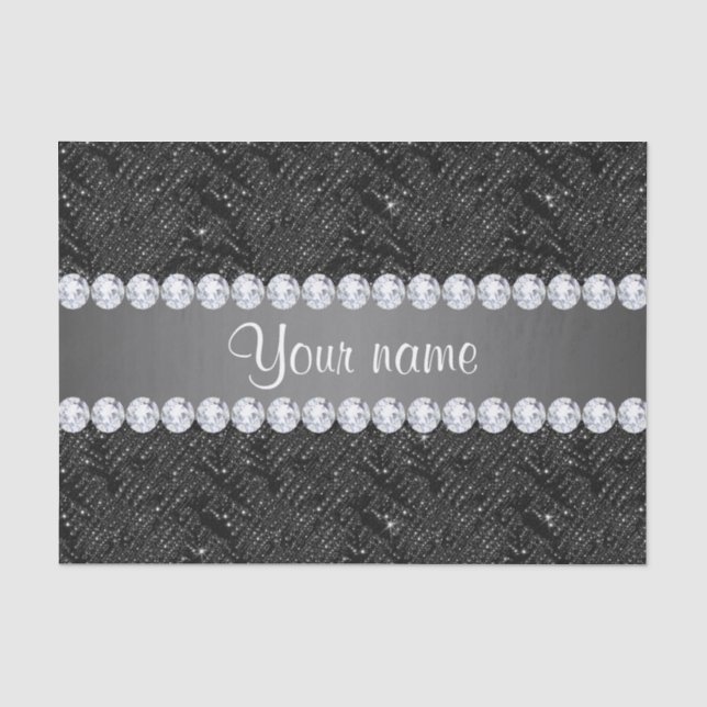 Faux Black Sequins Sparkles and Diamonds Tissue Paper (Front)