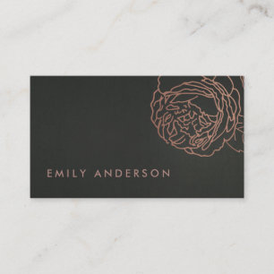 FAUX BLACK STEEL GREY BLUSH PINK ROSE GOLD FLORAL BUSINESS CARD