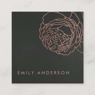 FAUX BLACK STEEL GREY BLUSH PINK ROSE GOLD FLORAL SQUARE BUSINESS CARD