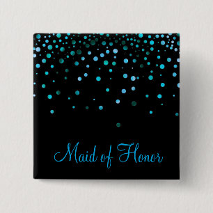 Faux Blue Confetti Elegant Sparkles Maid of Honour 15 Cm Square Badge