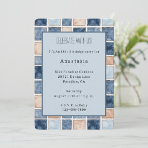 Faux Blue Cream Denim Jean Birthday Invitation