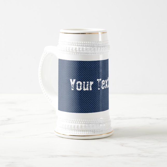 Faux Blue Denim Beer Stein with Custom Text (Front Left)