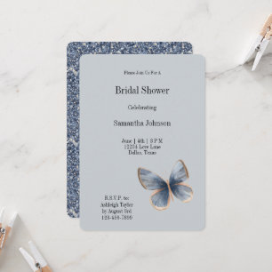 Faux Blue Denim Butterfly Bridal Shower Invitation