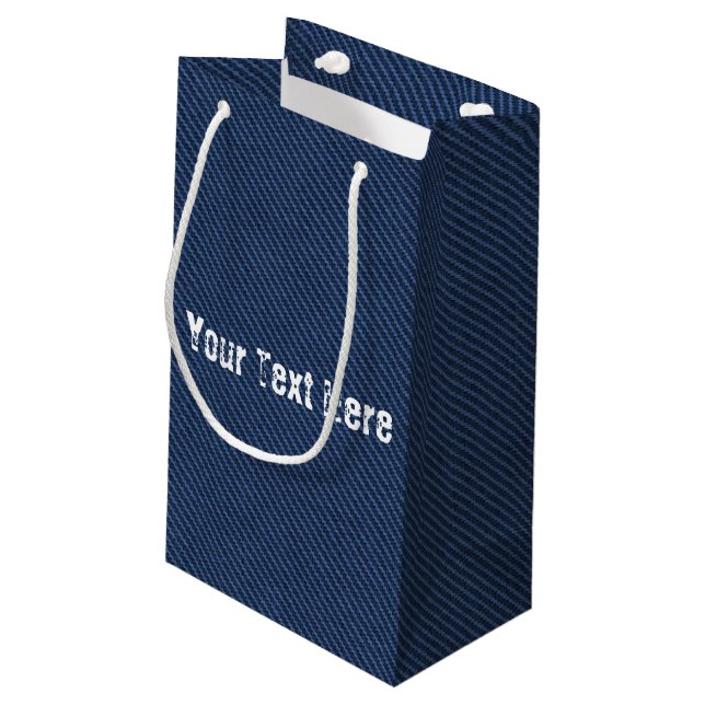 Faux Blue Denim Gift Bag Personalised Text (Back Angled)