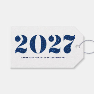 Faux Blue Glitter 2024 Typography Happy New Year Gift Tags