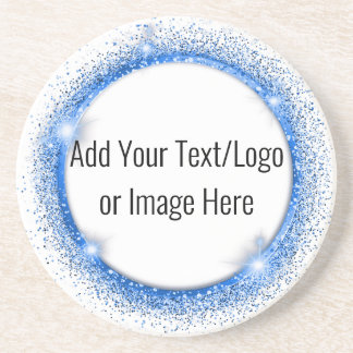 Faux Blue Glitter Circle Frame Sandstone Coaster