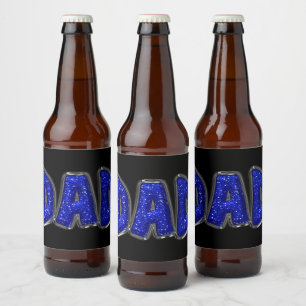Faux Blue Glitter DAD Text You Customise Beer Bottle Label