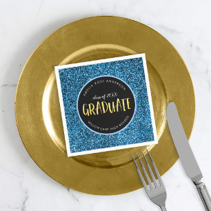 Faux Blue Glitter Graduate Graduation Napkin