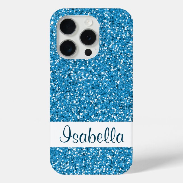 Faux Blue Glitter Pattern Look-like & Custom Name Case-Mate iPhone Case (Back)
