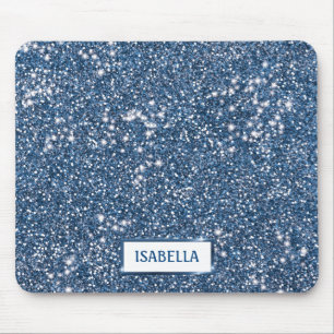 Faux Blue Glitter Texture Look With Custom Name Mouse Pad