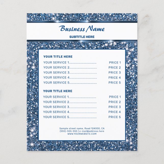 Faux Blue Glitter Texture Look With Custom Text Flyer (Front)