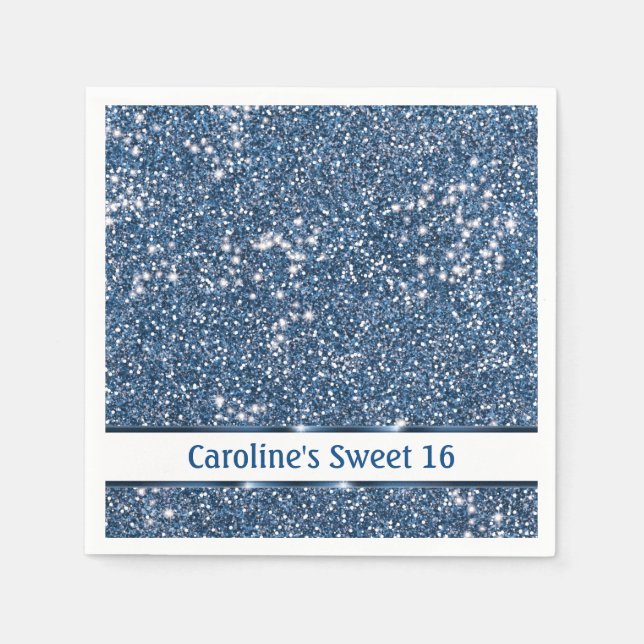 Faux Blue Glitter Texture Look With Custom Text Napkin (Front)