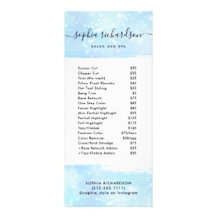 Faux Blue Iridescent   Salon Price List Services Rack Card