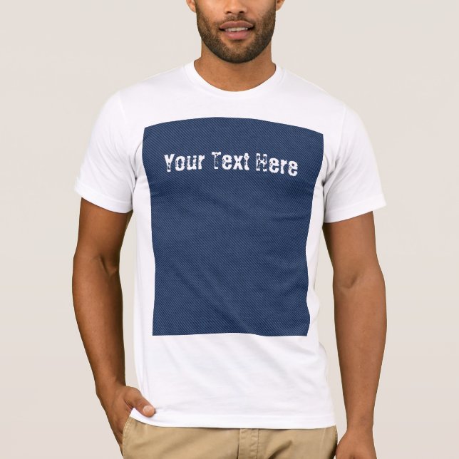 Faux Blue Jeans Fabric T-Shirt with Custom Text (Front)