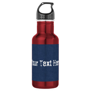 Faux Blue Jeans Fabric Water Bottle Custom Text