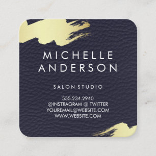 Faux Blue Leather / Gold Brushed Square Business Card