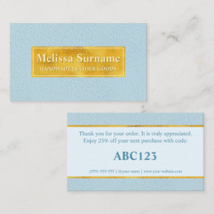 Faux Blue Leather Texture With Gold Foil Banner Business Card