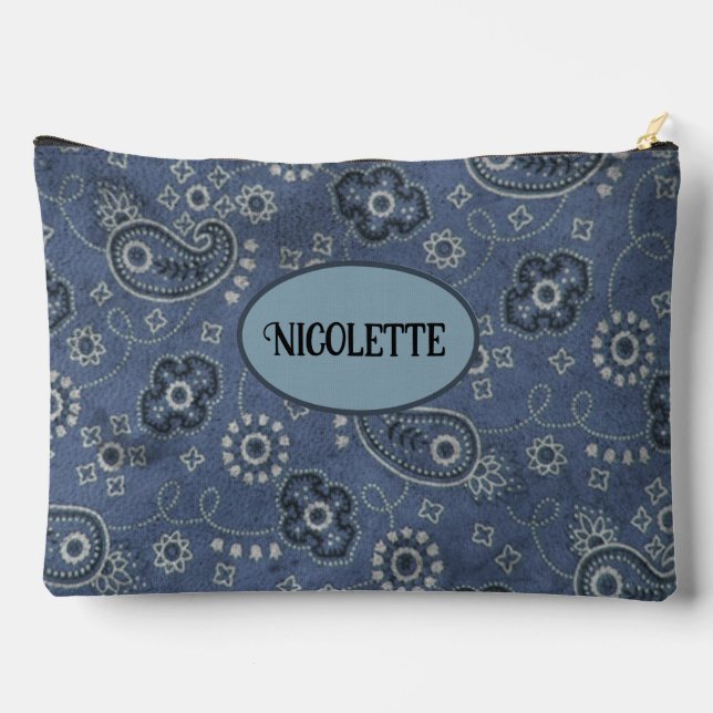 Faux Blue Suede and Western Blue Paisley   Accessory Pouch (Back)