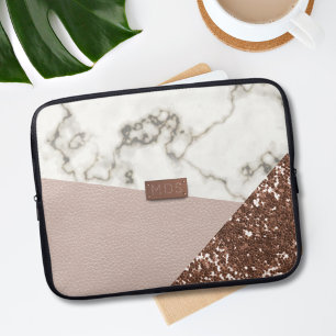 Faux Blush Rose Gold Glitter Marble Laptop Sleeve