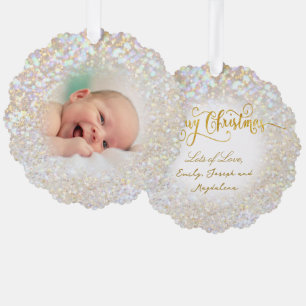faux bokeh glitter effect baby photo tree decoration card