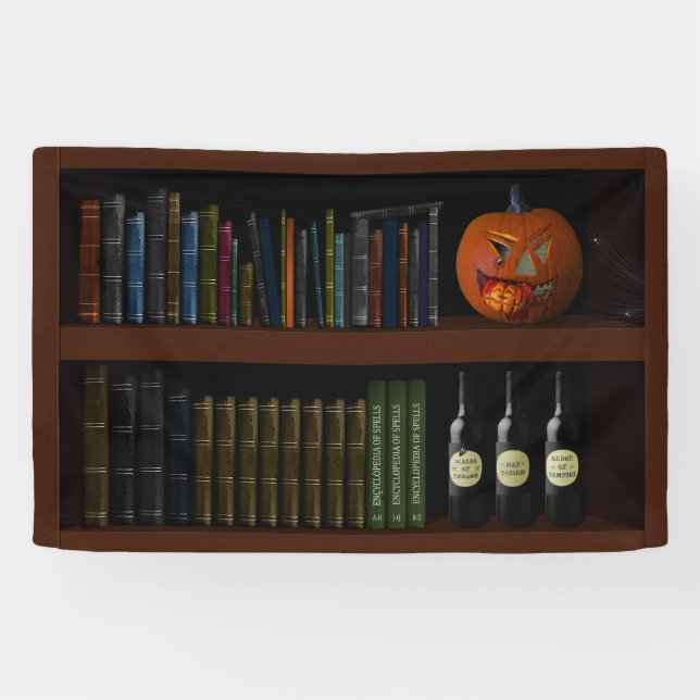 Faux Book Shelf Haunted House  Banner (Horizontal)