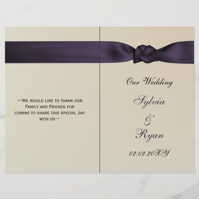FAUX bow amethyst purple wedding programs (Front)