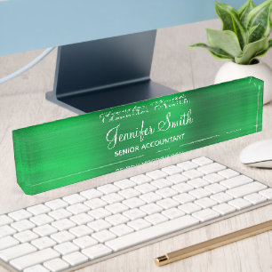 Faux Bright Green Foil with Job Title Nameplate