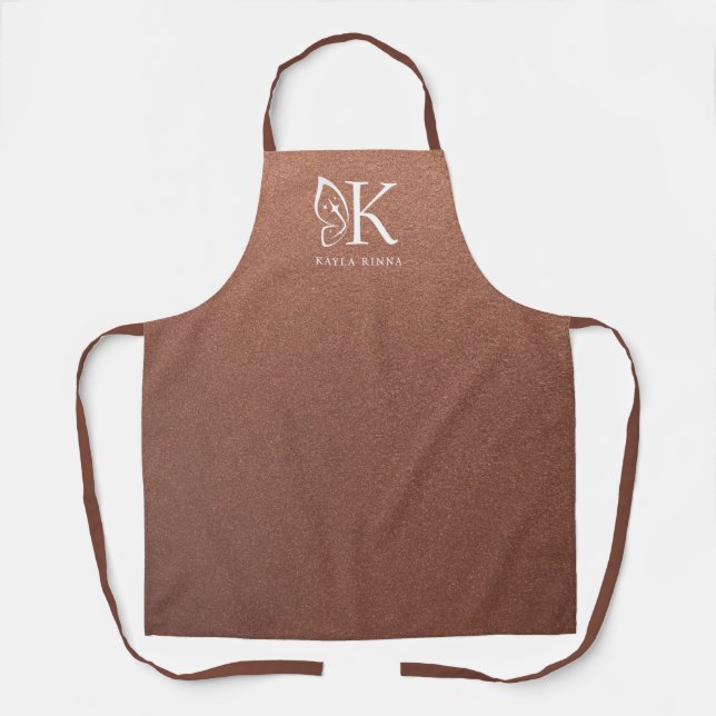 Faux Bronze Personalised Butterfly Wing Monogram Apron (Front)