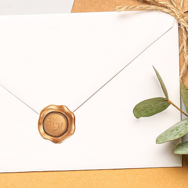 Faux Bronze Wax Initials Monogram Classic Round Sticker (Faux Bronze Wax Initials Monogram Classic Round Sticker)