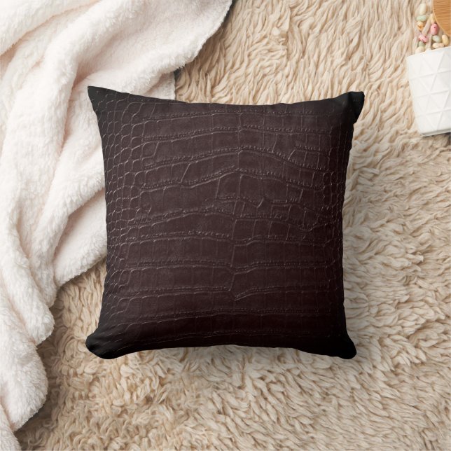 Faux Brown Alligator Crocodile Leather Print Cushion (Blanket)