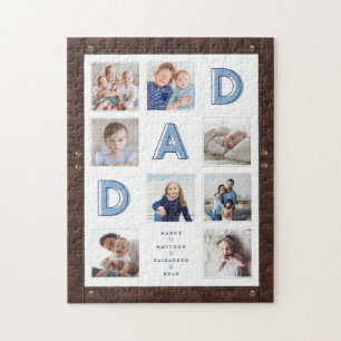 Faux Brown Leather Frame Dad Photo Collage Jigsaw Puzzle
