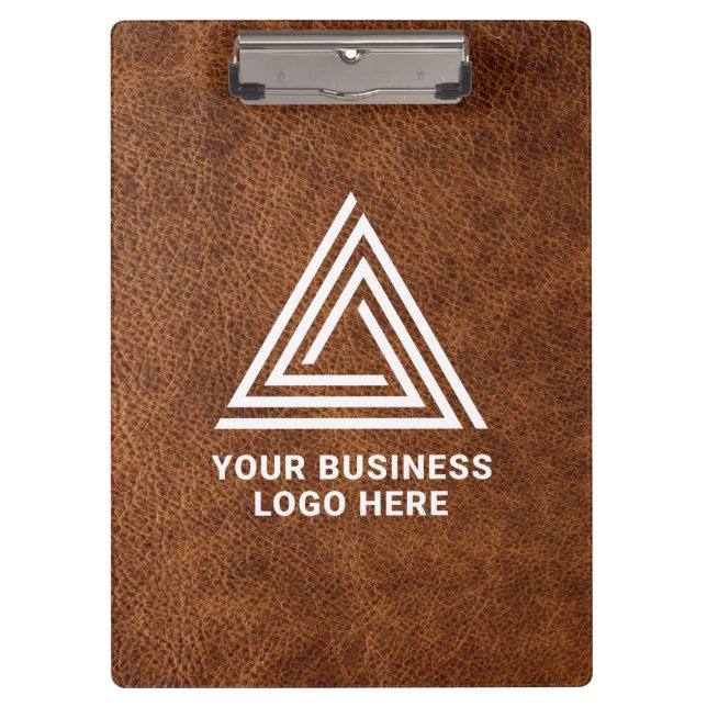 Faux Brown Leather Modern Business Logo Clipboard (Front)