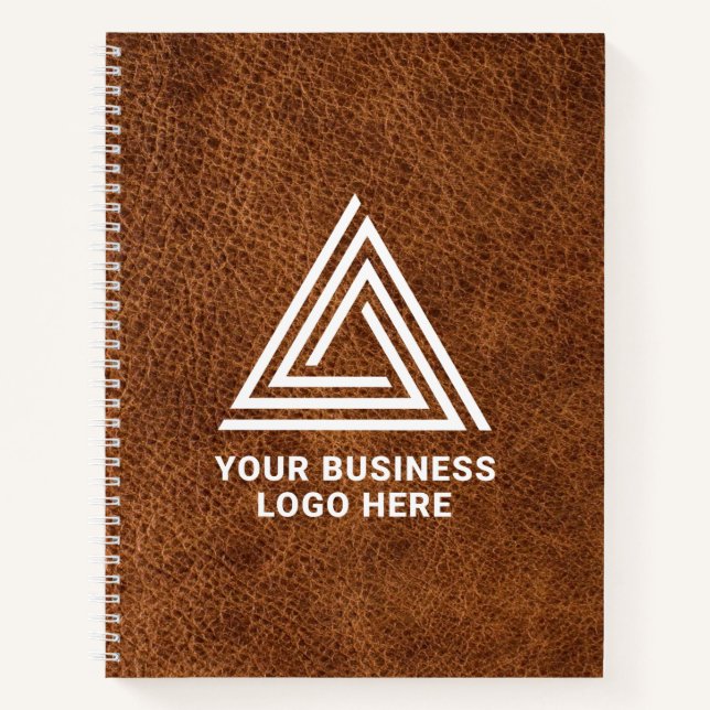 Faux Brown Leather Modern Business Logo Notebook (Front)