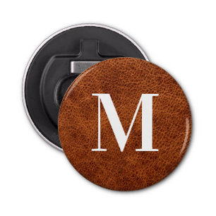 Faux Brown Leather Modern Monogram Bottle Opener