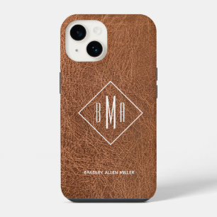 Faux Brown Leather Monogram iPhone 14 Case
