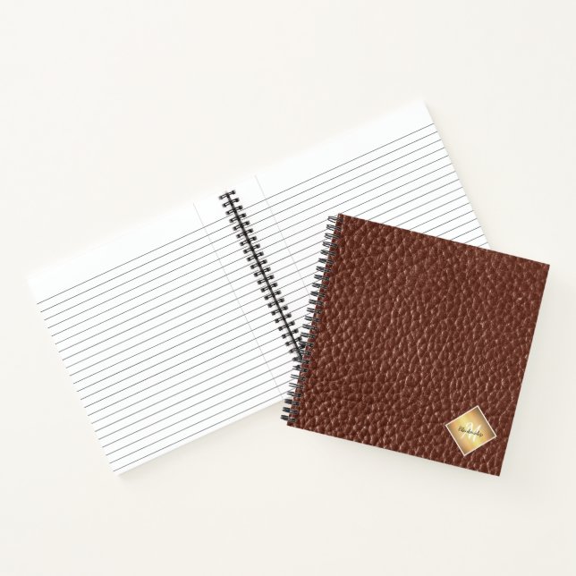 Faux Brown Leather Texture Personalised Monogram  Notebook (Inside)