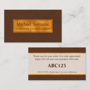 Faux Brown Leather Texture With Gold Foil Banner Business Card